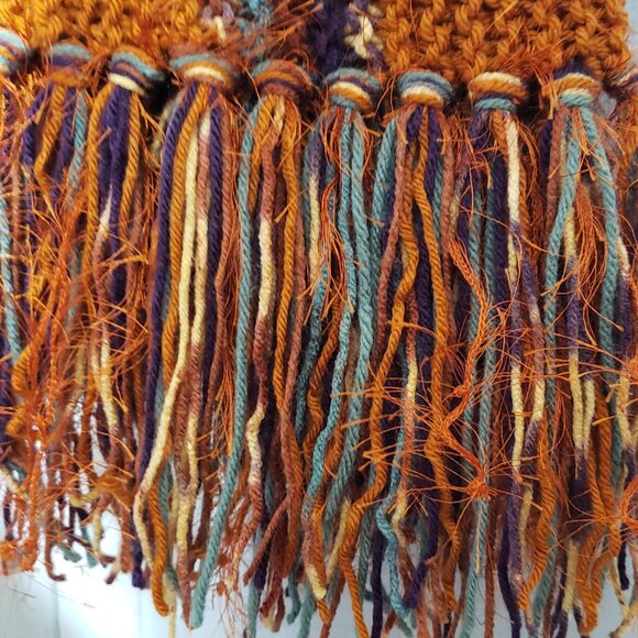NEW Hand Knitted Rust Orange Infinity Boho Cowl Scarf Fringe Artsy Indie Hippie - Picture 6 of 6